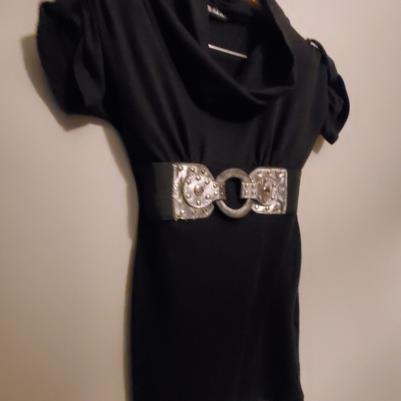 Seductions Black Cowlneck Shirt w/Built-in Waistbelt - Size S - Picture 2 of 7